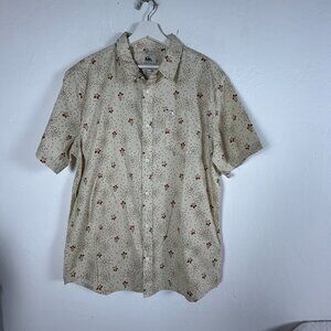 Quiksilver Mens Beige Summer Petals Woven Short Sleeve Button-Up Shirt Large New